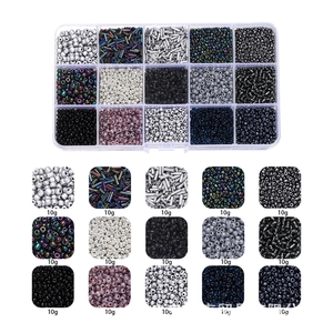 Detail of 15-compartment storage box with assorted 2-7mm glass beads for jewelry making