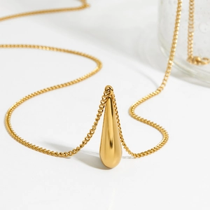 Elegant gold teardrop pendant necklace for women in polished stainless steel minimalist style