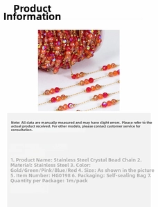 Macro shot of 18k gold plated stainless steel red crystal beaded chain for DIY jewelry