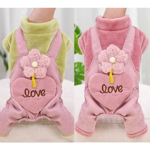 Mono Para Perro Cálido Forro Polar Grueso Pana Bolsillo Corazón Flor Ropa Invierno Dulce Para Perros Pequeños Y Gatos