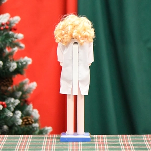 38cm wooden nurse nutcracker soldier figurine with golden hair and white uniform back view