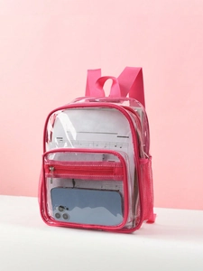 Pink PVC transparent backpack with large capacity for students and casual summer outings