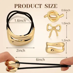 Detailed size chart for metal hair ties showing diameters and max stretch length