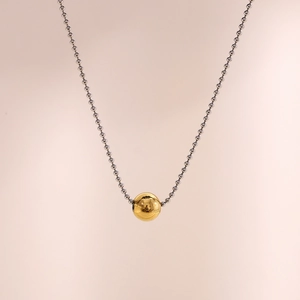 Minimalist stainless steel ball chain necklace with central 18K gold plated sphere bead