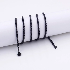 Minimalist black matte stainless steel box chain necklace with lobster clasp for men and women