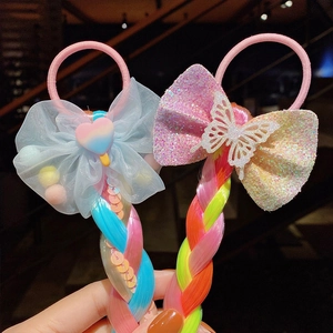 Kids colorful braid hair ties with candy-colored bows and gradient synthetic wigs