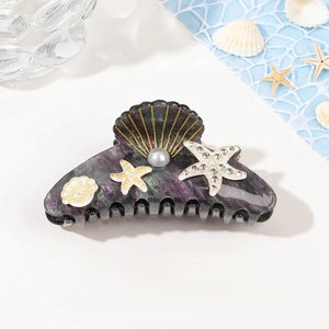Sparkly purple ocean hair claw clip with seashell starfish and pearl decoration