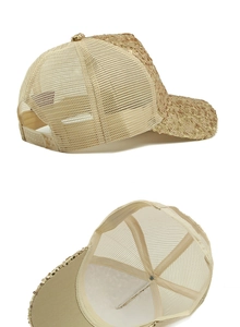 Detail der Pailletten-Kappe mit atmungsaktivem Mesh-Rücken und verstellbarem Verschluss