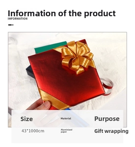 Red matte metallic gift wrapping paper roll 43x1000cm with golden silk bow decoration