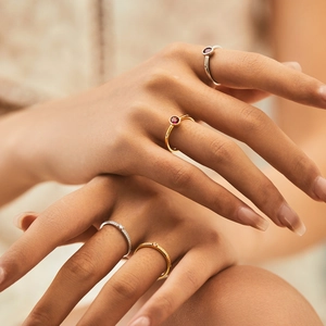 Elegant s925 silver rings with pigeon blood red rubies and opal stones on model hands