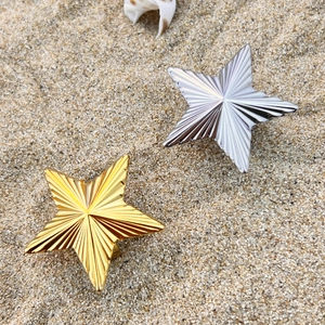 Star Ring Large Stainless Steel Sunburst Texture Radial Pattern Gold Plated Retro Adjustable Open Finger Jewelry