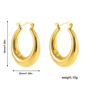 Detailed size view of 35mm thick hollow teardrop gold hoop earrings with weight specs
