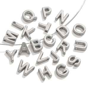 Perles alphabet en acier inoxydable de 10 mm pour création de bijoux DIY argent