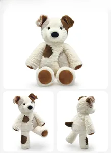 Detailed views of spotted plush dog toy showing soft texture and stitching from all sides