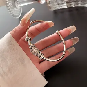 Geometric Open Cuff Bangle Bracelet For Women Copper Zircon 18K Gold Plated Elegant Minimalist Luxury Jewelry Gift