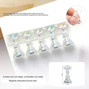 Detailed view of 2.2cm aurora magnetic nail art stand with crystal base and 5 pieces