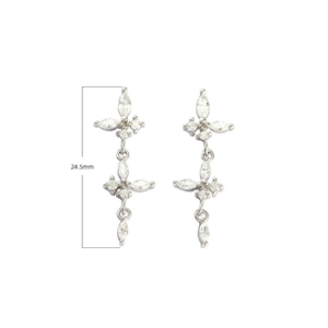 Boucles d'oreilles élégantes en argent S925 avec pompon papillon en zircone, longueur 24,5 mm