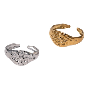 Minimalist stainless steel open rings with irregular hammered texture in gold and silver