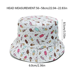 Size chart showing head measurement 56-58cm for the cute ice cream print bucket hat
