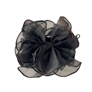 Pince à cheveux élégante avec fleur en organza noir multicouche pour coiffures femmes