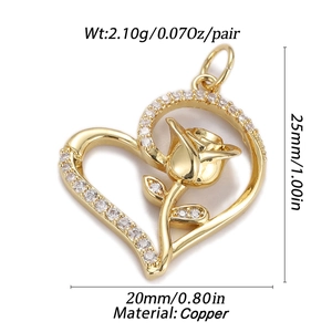 Detailed specs of 18K gold heart rose pendant made of copper with zirconia stones