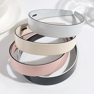 Set of four glossy anti-slip wide headbands in grey, beige, pink, and black colors
