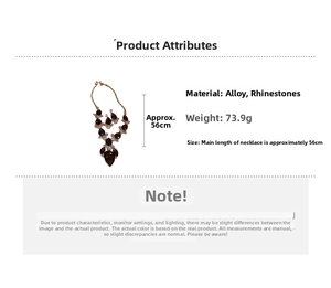 Detailed view of teardrop rhinestone necklace with layered brown gems and alloy base