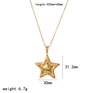 Detail view of 18k gold plated star pendant necklace with size measurements and dimensions