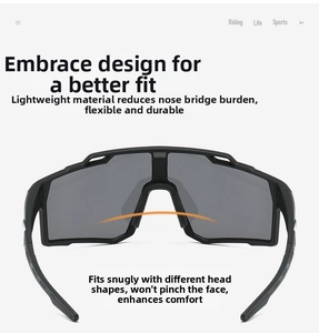 Flexible cycling sunglasses frame showing wrap-around design and lightweight build