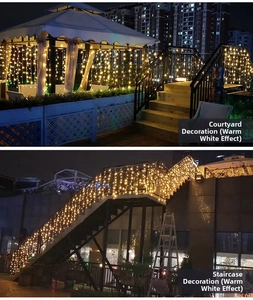 Tenda luminosa a LED bianco caldo impermeabile su gazebo e scale esterne per esterni