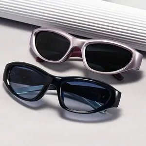 Retro oval sunglasses with matte purple and black frames, vintage style for men and women
