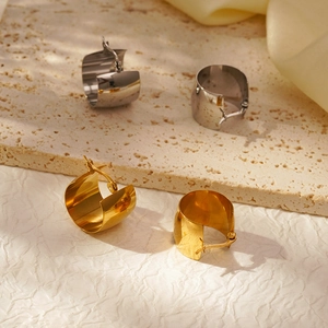 Boucles D'oreilles Créoles Larges Vintage Acier Inoxydable Plaqué Or 18K Géométriques Rondes Polies Style Français Bijoux Femmes