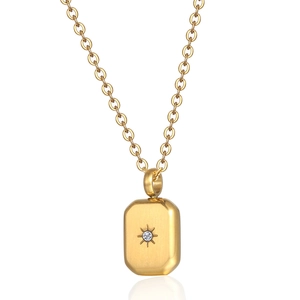 French vintage gold rectangle starburst pendant necklace with sparkling zircon on O-chain