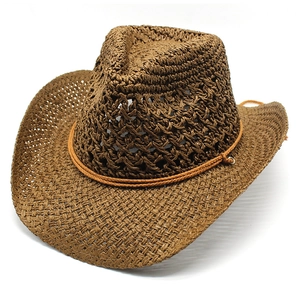 Classic hollow out straw cowboy hat for men with breathable ethnic style and brown weave