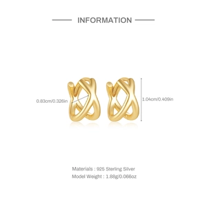 Detailed sizing chart for gold S925 sterling silver geometric crisscross hoop earrings