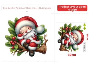 Detailed size specifications for Santa Claus Christmas window stickers with 30x30cm layout