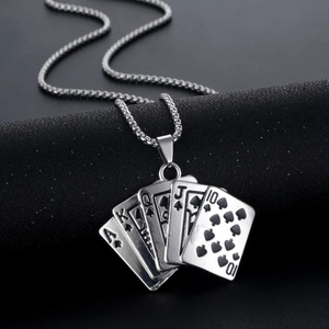 Collier hip hop royal flush en acier inoxydable argenté avec chaîne à billes polie