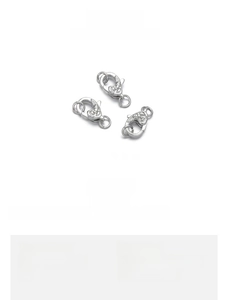 Detail showing 9x15mm rose-shaped lobster clasp in silver finish with technical specs
