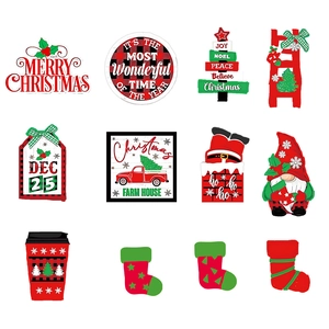 12-piece Christmas tiered tray decor set featuring red and green farmhouse wood ornaments