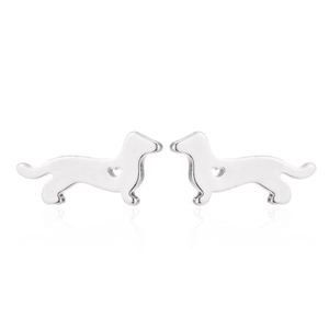 Süße Dackel-Ohrstecker mit hohlem Herz-Design in poliertem Silber-Finish