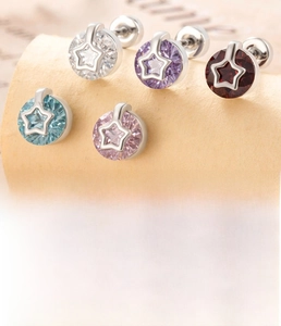 Detailed set of five-color star cubic zirconia cartilige studs with silver steel posts