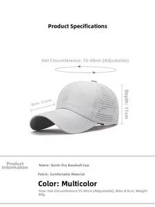 Detail of light gray quick-dry baseball cap featuring laser-cut ventilation holes