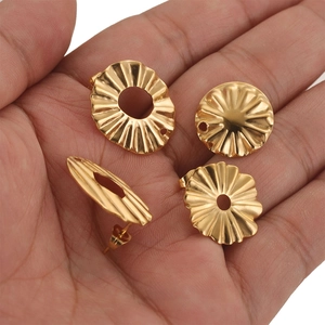 Golden round flower-shaped stainless steel stud earring components for DIY jewelry making