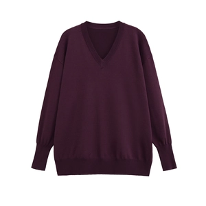 Maglione In Maglia Da Donna Scollo A V Maniche Lunghe Vestibilità Ampia Tinta Unita Acrilico Poliestere Polsini A Costine