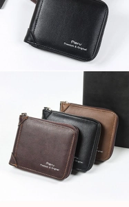 Portafogli vintage da uomo in pelle PU con tasca con zip in nero e marrone scuro