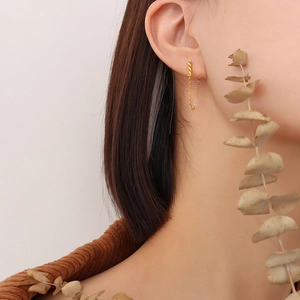 Vintage gold twisted stud earrings with long chain tassel pendants in stainless steel