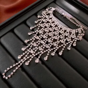 Luxurious multi-layer tassel bracelet with sparkling diamonds in a wave design