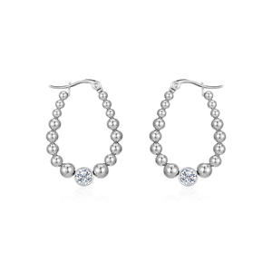 French retro titanium steel beaded earrings with a single diamond drop on white background