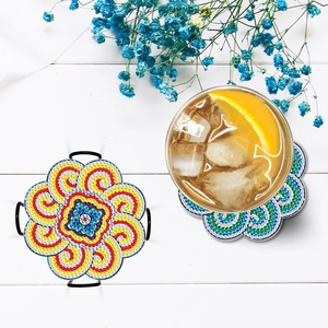 6-piece mandala diamond painting coasters set with cork base and metal holder for home