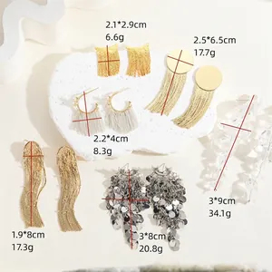 Exaggerated luxury chain tassel zircon earrings with precise size and weight measurements